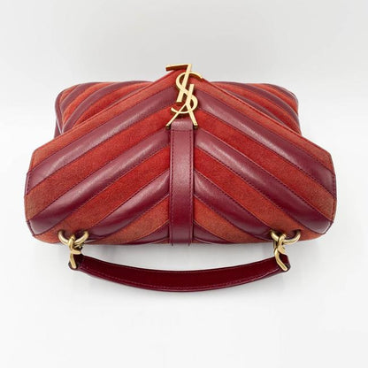 Saint Laurent Monogram Ysl Medium College Patchwork Red Suede Leather Cross Body Bag - photo 9