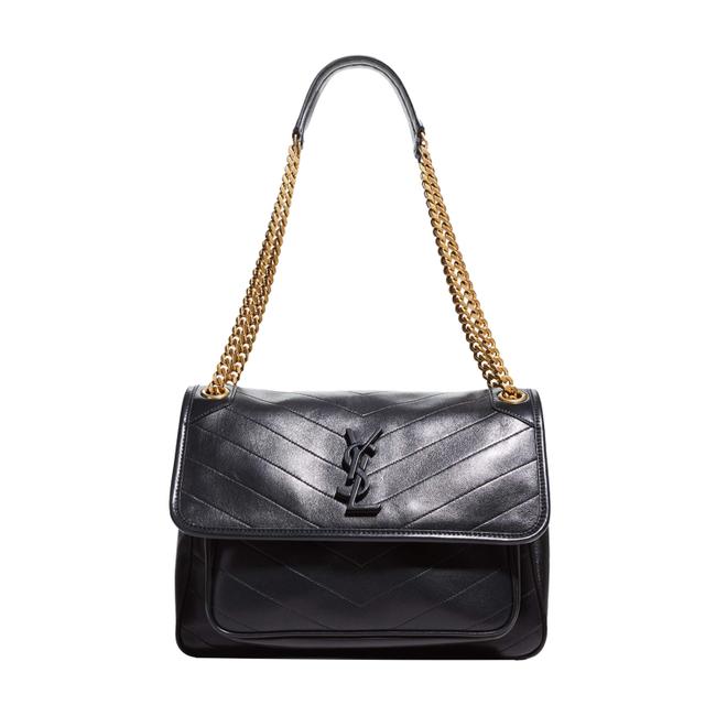 Saint Laurent Niki Medium Ysl Monogram Quilted Calf Flap Black Leather Shoulder Bag - image 1