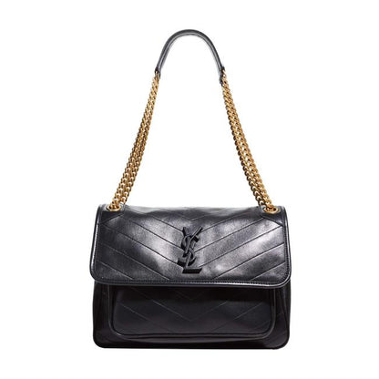 Saint Laurent Niki Medium Ysl Monogram Quilted Calf Flap Black Leather Shoulder Bag - image 1