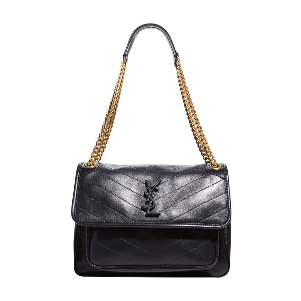 Saint Laurent Niki Medium Ysl Monogram Quilted Calf Flap Black Leather Shoulder Bag - image 1