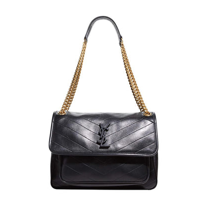 Saint Laurent Niki Medium Ysl Monogram Quilted Calf Flap Black Leather Shoulder Bag - image 1