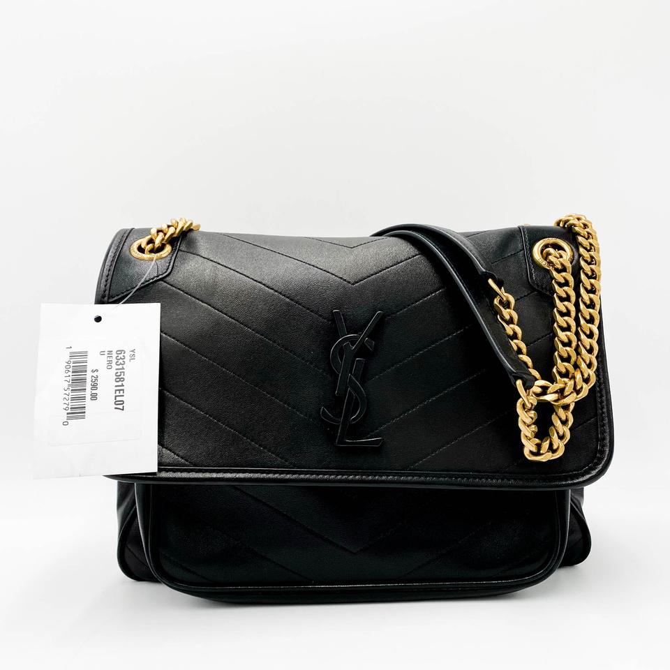 Saint Laurent Niki Medium Ysl Monogram Quilted Calf Flap Black Leather Shoulder Bag - image 6