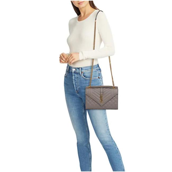 Saint Laurent Pebble Medium Envelope Monogram Matelasse Grey Leather Shoulder Bag - image 2