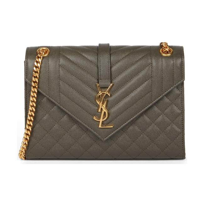 Saint Laurent Pebble Medium Envelope Monogram Matelasse Grey Leather Shoulder Bag - image 12