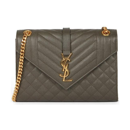 Saint Laurent Pebble Medium Envelope Monogram Matelasse Grey Leather Shoulder Bag - image 12