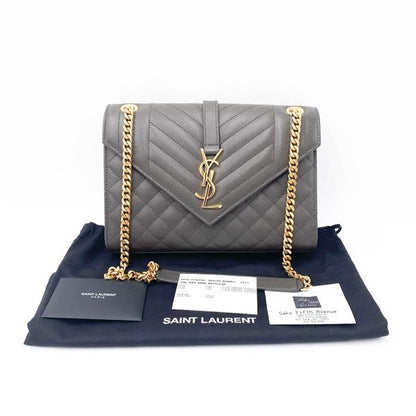 Saint Laurent Pebble Medium Envelope Monogram Matelasse Grey Leather Shoulder Bag - image 3
