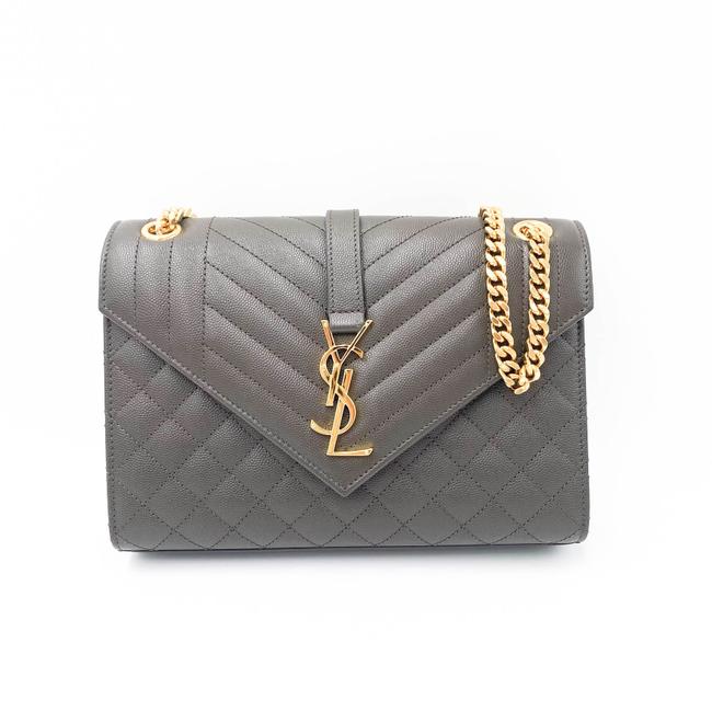 Saint Laurent Pebble Medium Envelope Monogram Matelasse Grey Leather Shoulder Bag - image 4