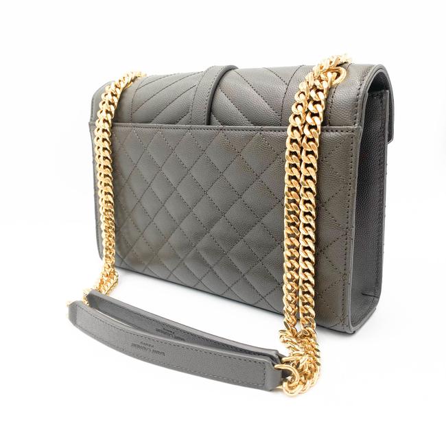 Saint Laurent Pebble Medium Envelope Monogram Matelasse Grey Leather Shoulder Bag - image 5