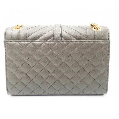 Saint Laurent Pebble Medium Envelope Monogram Matelasse Grey Leather Shoulder Bag - image 6
