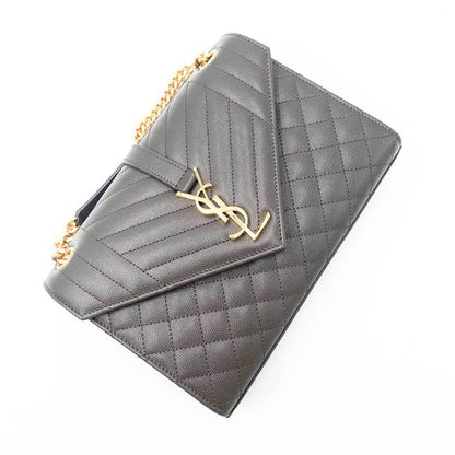 Saint Laurent Pebble Medium Envelope Monogram Matelasse Grey Leather Shoulder Bag - image 8