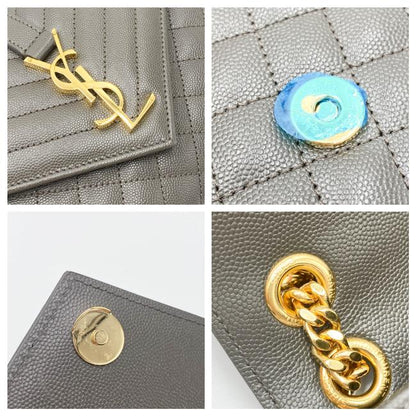 Saint Laurent Pebble Medium Envelope Monogram Matelasse Grey Leather Shoulder Bag - image 10