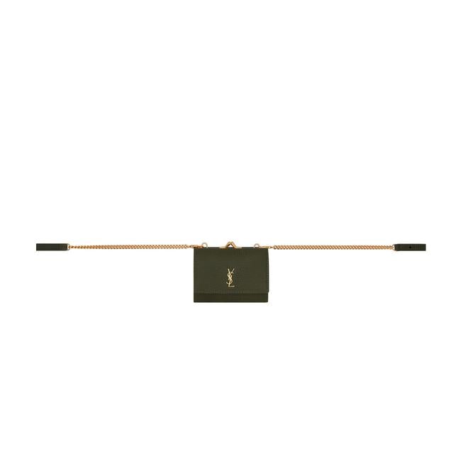 Saint Laurent Rider Military Shiny Chain Monogram Green Calfskin Leather Cross Body Bag - photo 1