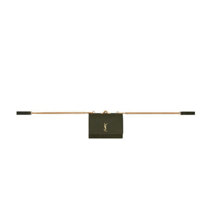 Saint Laurent Rider Military Shiny Chain Monogram Green Calfskin Leather Cross Body Bag - photo 1