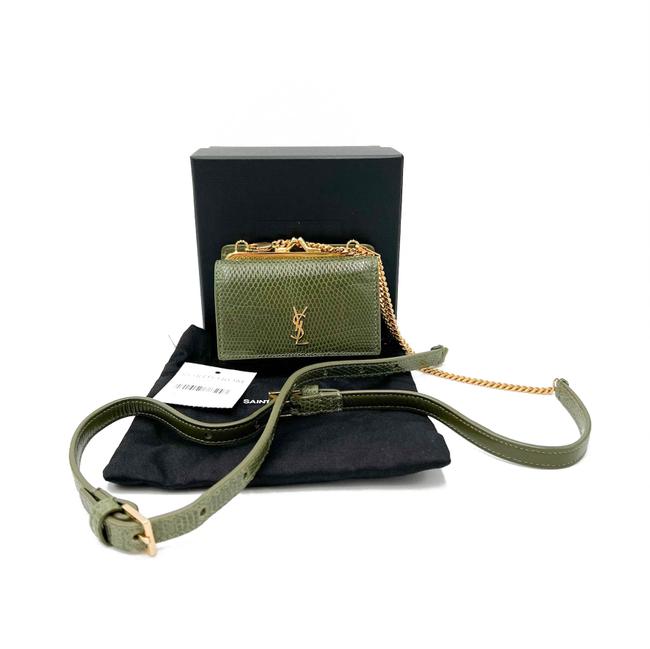 Saint Laurent Rider Military Shiny Chain Monogram Green Calfskin Leather Cross Body Bag - photo 3