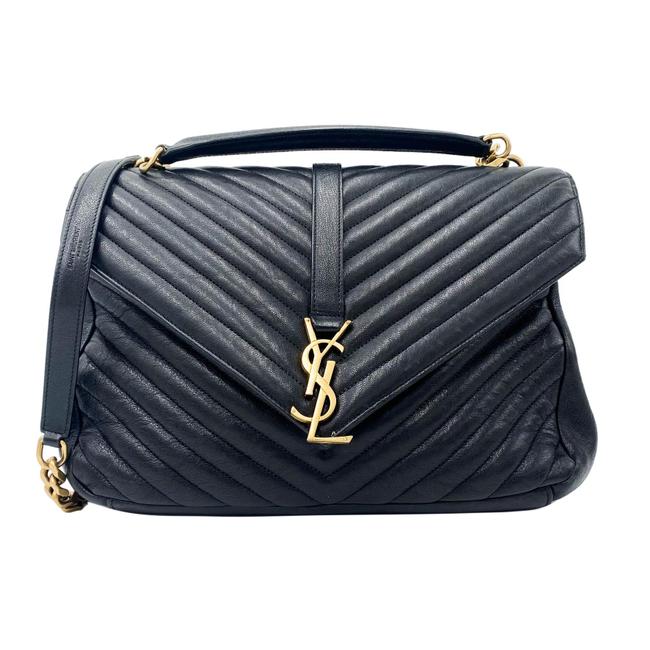 Saint Laurent Sheepskin Matelasse Chevron Monogram Large College Satchel Black Leather Shoulder Bag - image 1
