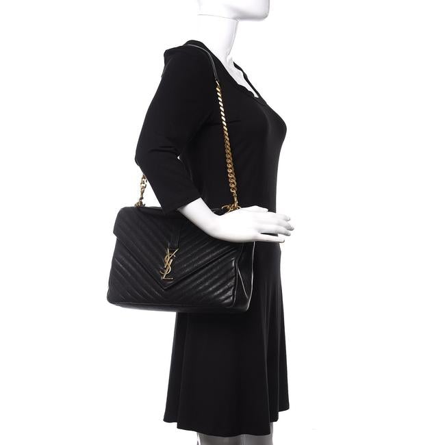Saint Laurent Sheepskin Matelasse Chevron Monogram Large College Satchel Black Leather Shoulder Bag - image 2