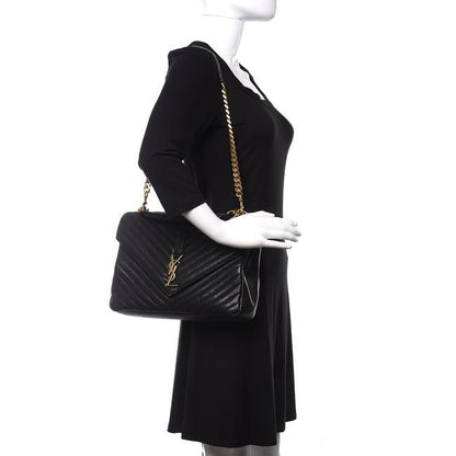 Saint Laurent Sheepskin Matelasse Chevron Monogram Large College Satchel Black Leather Shoulder Bag - image 2