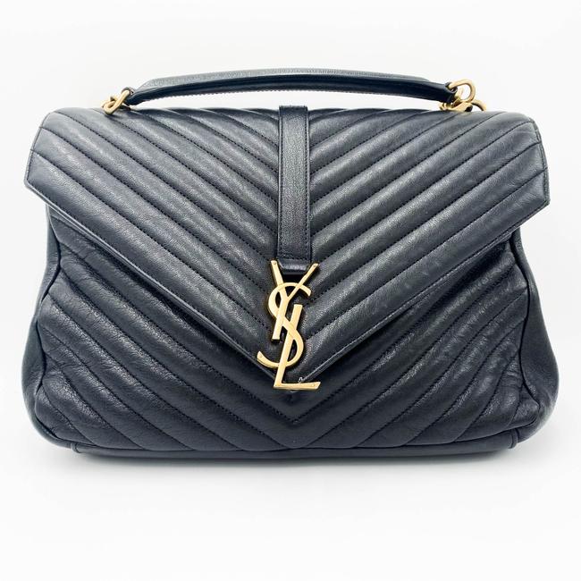 Saint Laurent Sheepskin Matelasse Chevron Monogram Large College Satchel Black Leather Shoulder Bag - image 3