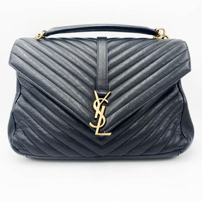 Saint Laurent Sheepskin Matelasse Chevron Monogram Large College Satchel Black Leather Shoulder Bag - image 3