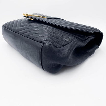 Saint Laurent Sheepskin Matelasse Chevron Monogram Large College Satchel Black Leather Shoulder Bag - image 6