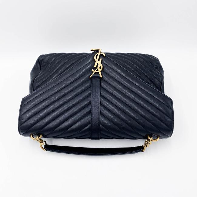Saint Laurent Sheepskin Matelasse Chevron Monogram Large College Satchel Black Leather Shoulder Bag - image 7