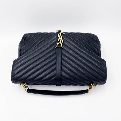 Saint Laurent Sheepskin Matelasse Chevron Monogram Large College Satchel Black Leather Shoulder Bag - image 7