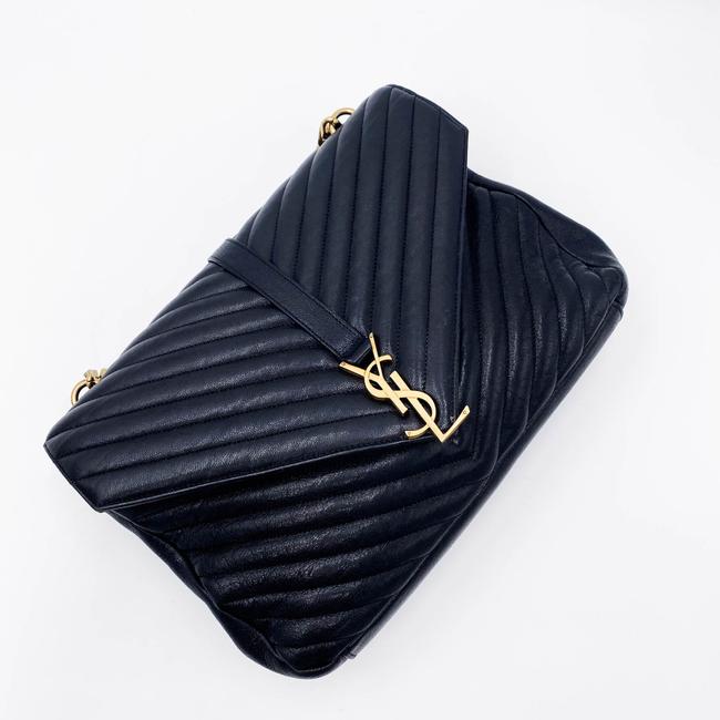 Saint Laurent Sheepskin Matelasse Chevron Monogram Large College Satchel Black Leather Shoulder Bag - image 8