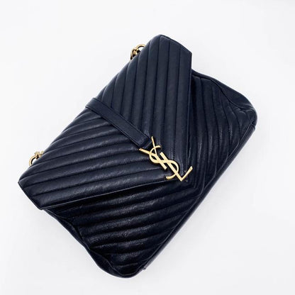 Saint Laurent Sheepskin Matelasse Chevron Monogram Large College Satchel Black Leather Shoulder Bag - image 8