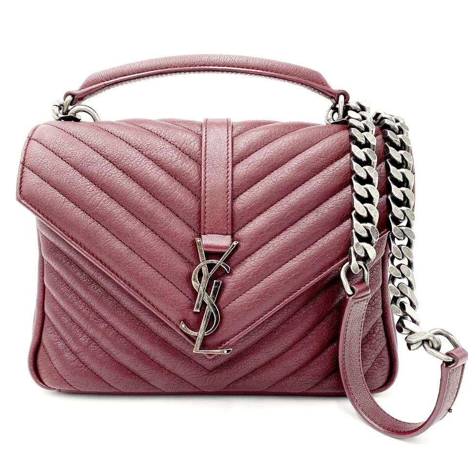 Saint Laurent Sheepskin Matelasse Chevron Monogram Medium College Amaranto Burgundy Leather Shoulder Bag - image 1