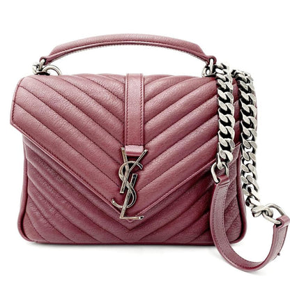 Saint Laurent Sheepskin Matelasse Chevron Monogram Medium College Amaranto Burgundy Leather Shoulder Bag - image 1