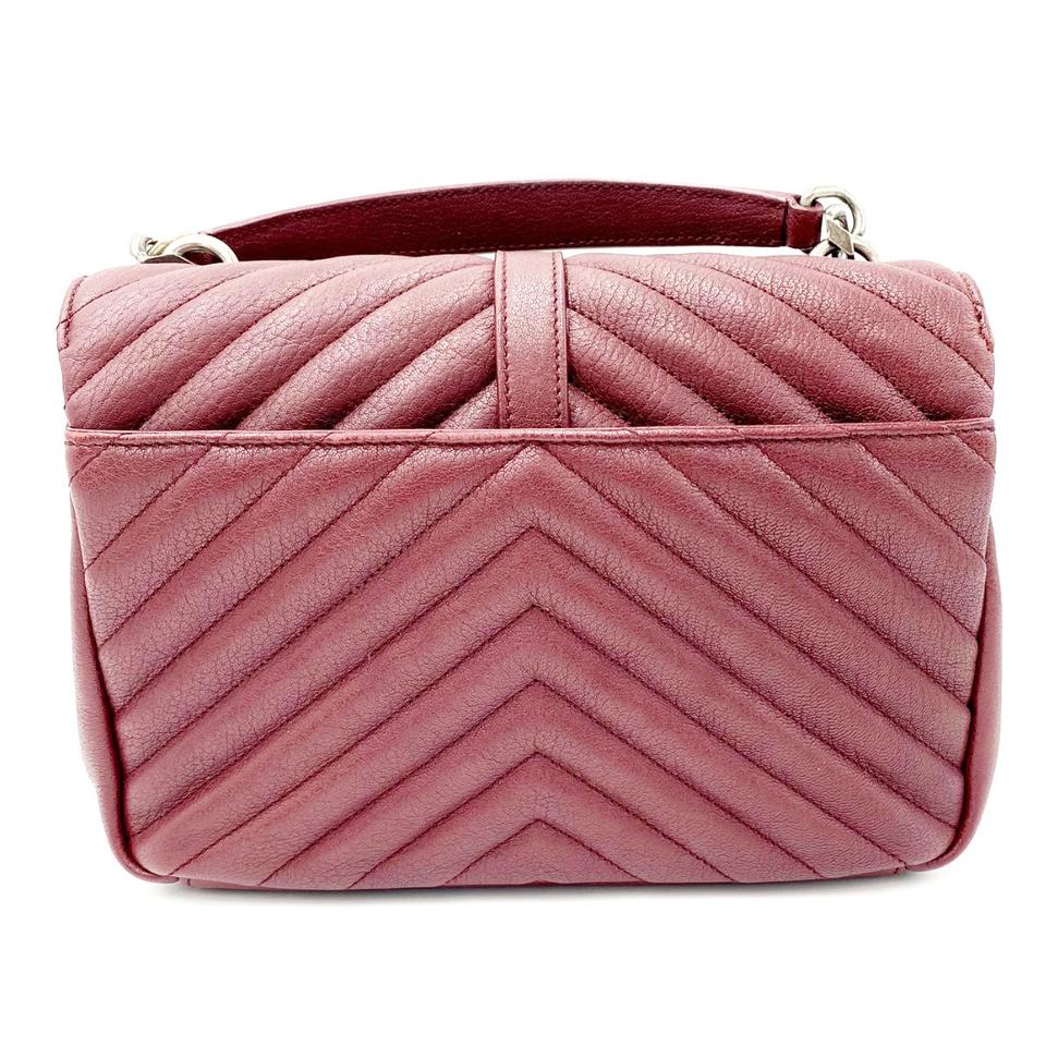 Saint Laurent Sheepskin Matelasse Chevron Monogram Medium College Amaranto Burgundy Leather Shoulder Bag - image 3