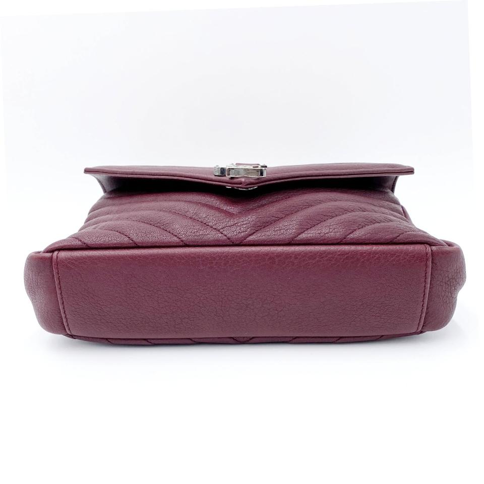 Saint Laurent Sheepskin Matelasse Chevron Monogram Medium College Amaranto Burgundy Leather Shoulder Bag - image 4