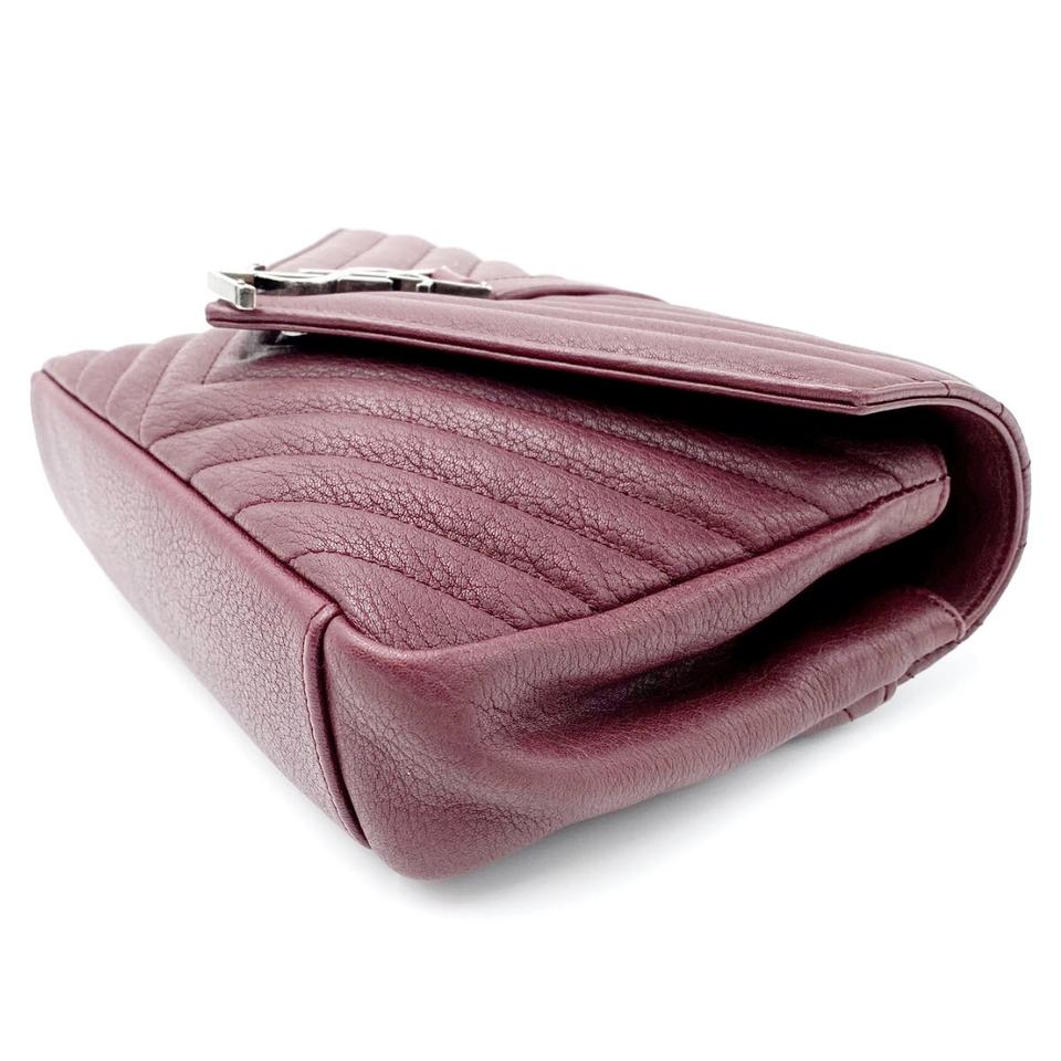 Saint Laurent Sheepskin Matelasse Chevron Monogram Medium College Amaranto Burgundy Leather Shoulder Bag - image 5