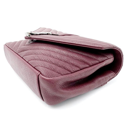 Saint Laurent Sheepskin Matelasse Chevron Monogram Medium College Amaranto Burgundy Leather Shoulder Bag - image 5