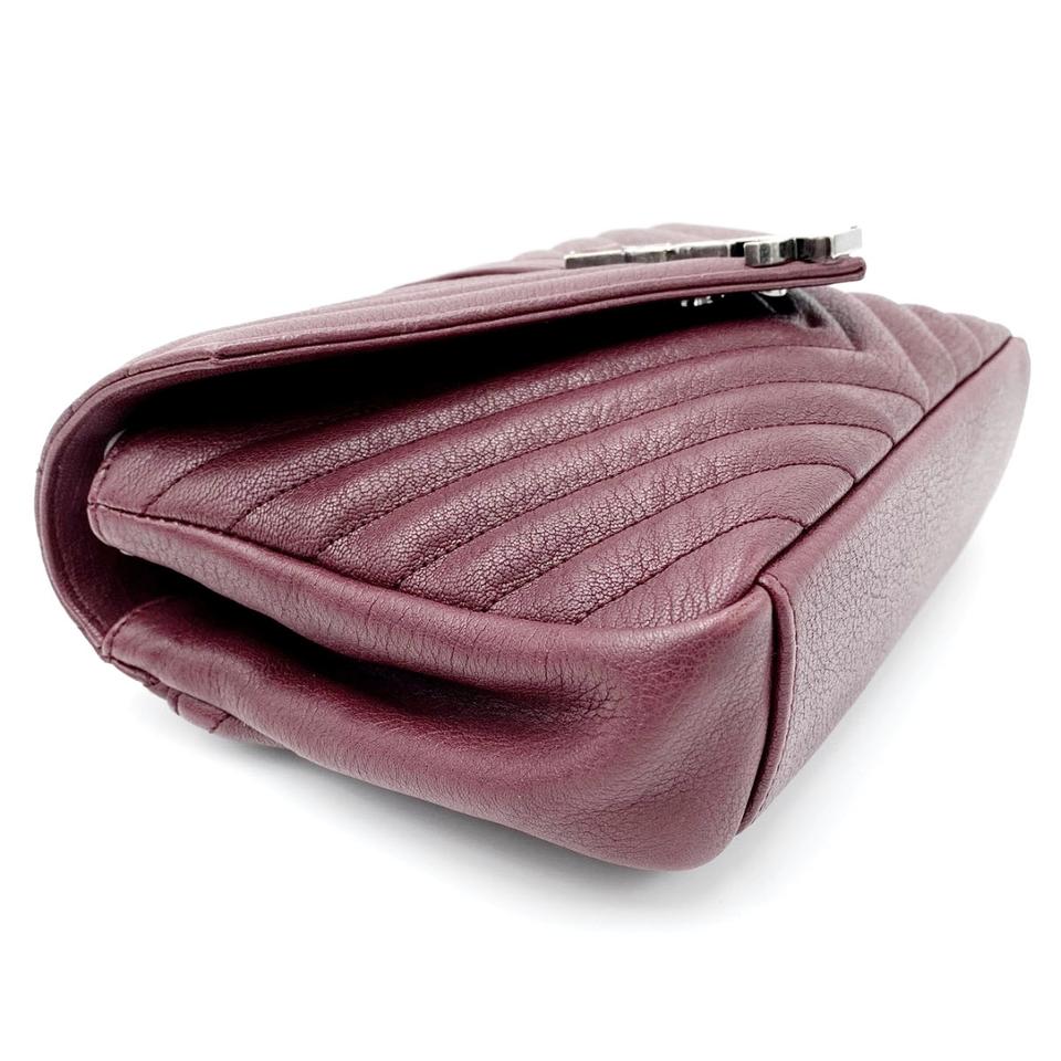 Saint Laurent Sheepskin Matelasse Chevron Monogram Medium College Amaranto Burgundy Leather Shoulder Bag - image 6