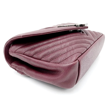 Saint Laurent Sheepskin Matelasse Chevron Monogram Medium College Amaranto Burgundy Leather Shoulder Bag - image 6