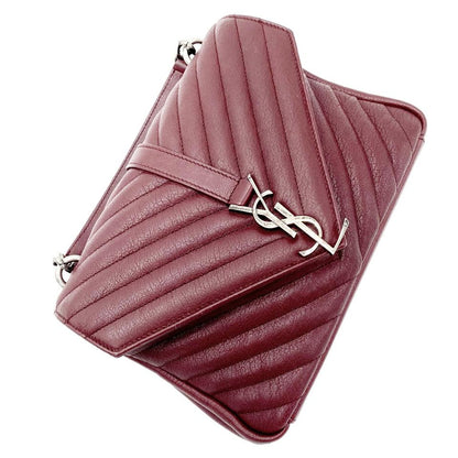 Saint Laurent Sheepskin Matelasse Chevron Monogram Medium College Amaranto Burgundy Leather Shoulder Bag - image 7