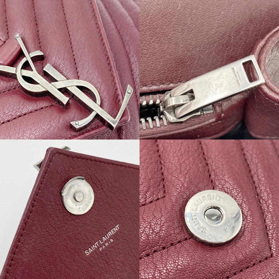 Saint Laurent Sheepskin Matelasse Chevron Monogram Medium College Amaranto Burgundy Leather Shoulder Bag - image 8