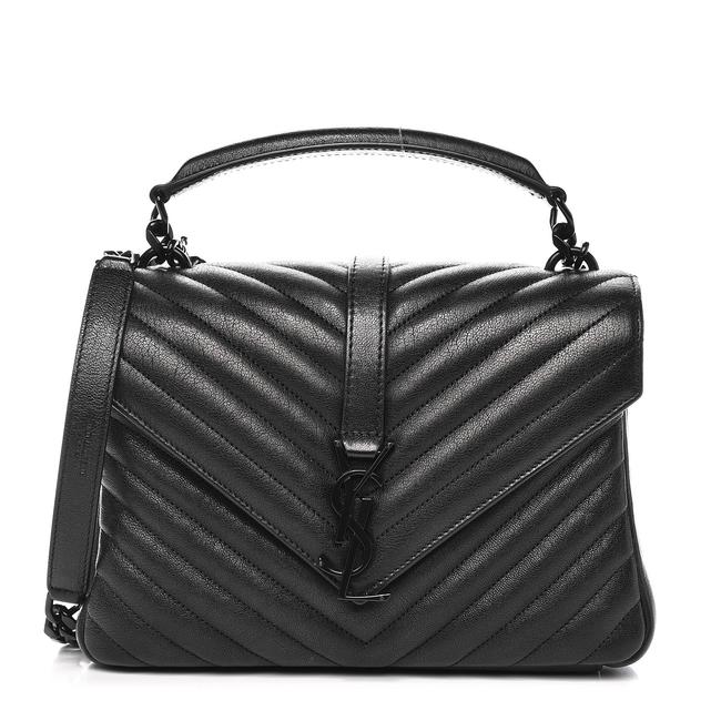 Saint Laurent Sheepskin Matelasse Chevron Monogram Medium College Noir Black Leather Shoulder Bag - image 1
