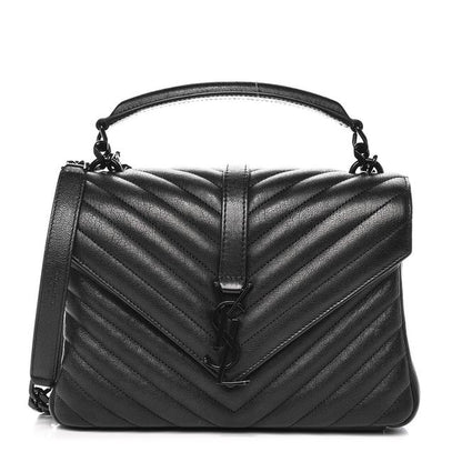 Saint Laurent Sheepskin Matelasse Chevron Monogram Medium College Noir Black Leather Shoulder Bag - image 1
