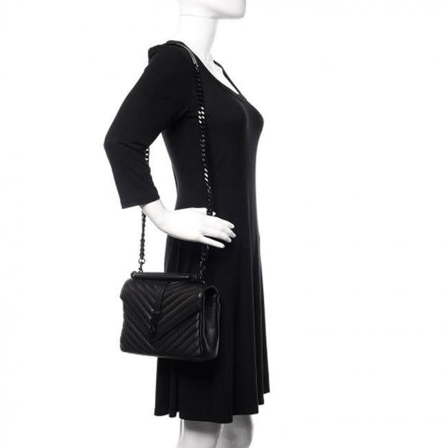 Saint Laurent Sheepskin Matelasse Chevron Monogram Medium College Noir Black Leather Shoulder Bag - image 2