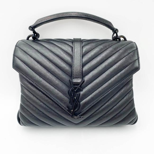 Saint Laurent Sheepskin Matelasse Chevron Monogram Medium College Noir Black Leather Shoulder Bag - image 3