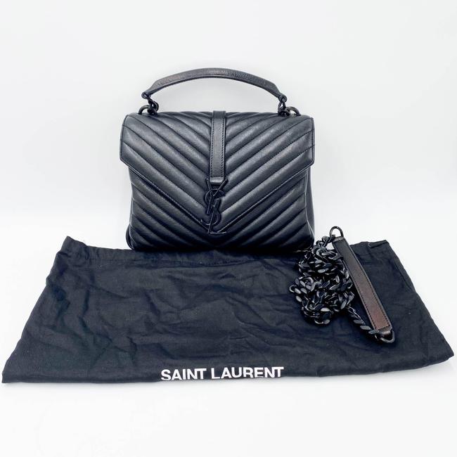 Saint Laurent Sheepskin Matelasse Chevron Monogram Medium College Noir Black Leather Shoulder Bag - image 4