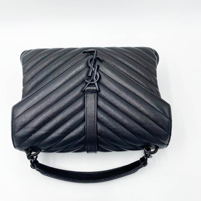 Saint Laurent Sheepskin Matelasse Chevron Monogram Medium College Noir Black Leather Shoulder Bag - image 8