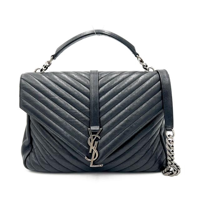 Saint Laurent Shw Matelasse Chevron Monogram Large College Satchel Black Sheepskin Leather Shoulder Bag - image 1