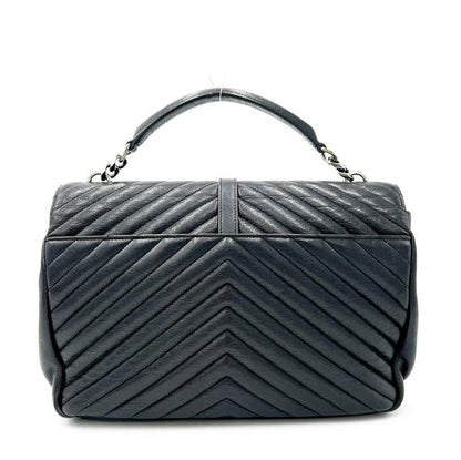 Saint Laurent Shw Matelasse Chevron Monogram Large College Satchel Black Sheepskin Leather Shoulder Bag - image 4