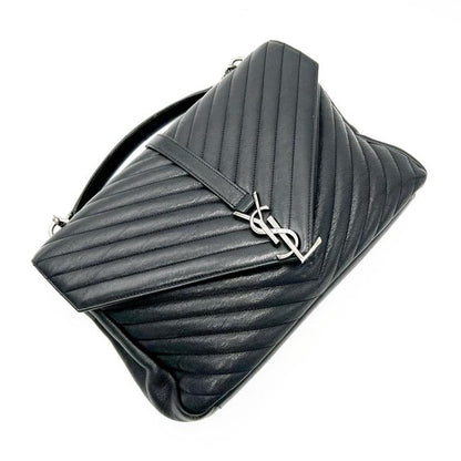 Saint Laurent Shw Matelasse Chevron Monogram Large College Satchel Black Sheepskin Leather Shoulder Bag - image 6