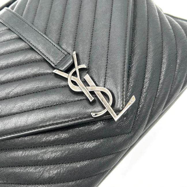 Saint Laurent Shw Matelasse Chevron Monogram Large College Satchel Black Sheepskin Leather Shoulder Bag - image 7