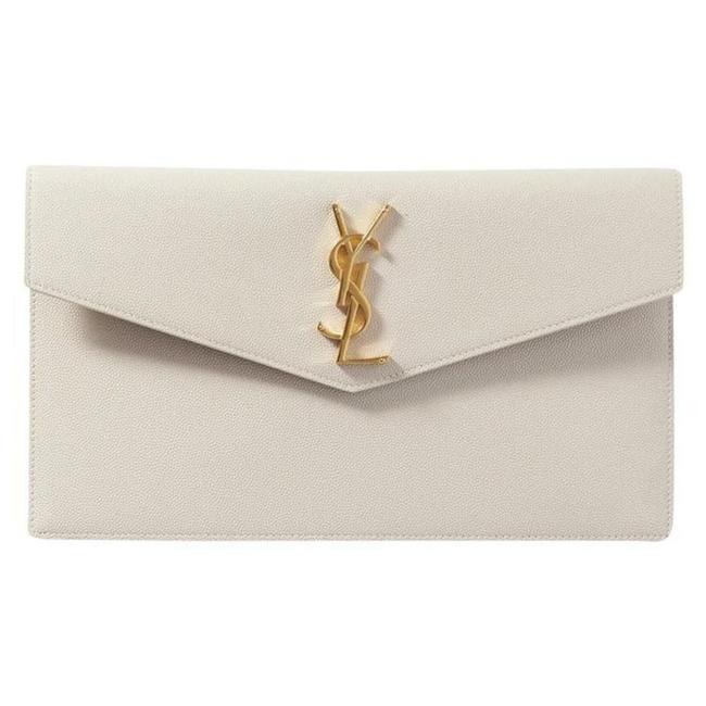 Saint Laurent Uptown Off-white Textured Leather White Canvas Clutch - photo 1