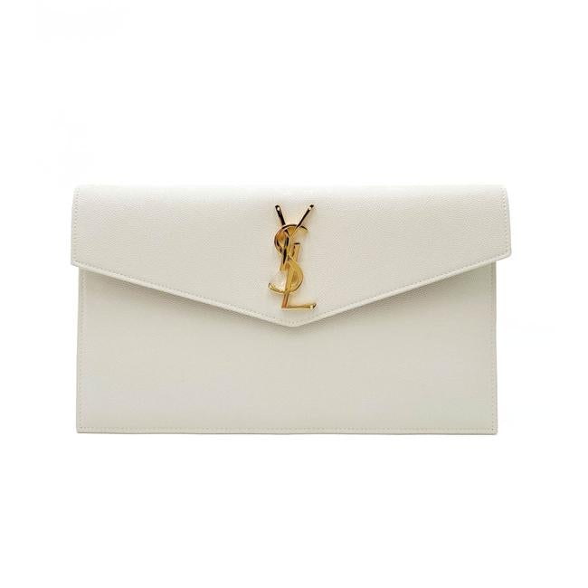 Saint Laurent Uptown Off-white Textured Leather White Canvas Clutch - photo 4